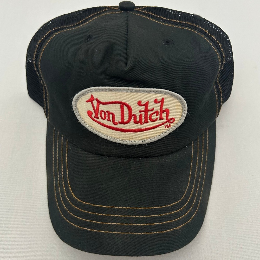 VTG Von Dutch Trucker Hat Mesh Snapback Black White Red Patch Y2K 2000s Unisex